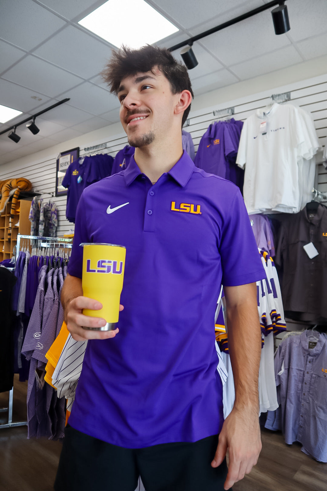 Purple Lsu Tigers Lsu Men's Polo Shirts LSU Men's Nike Lock