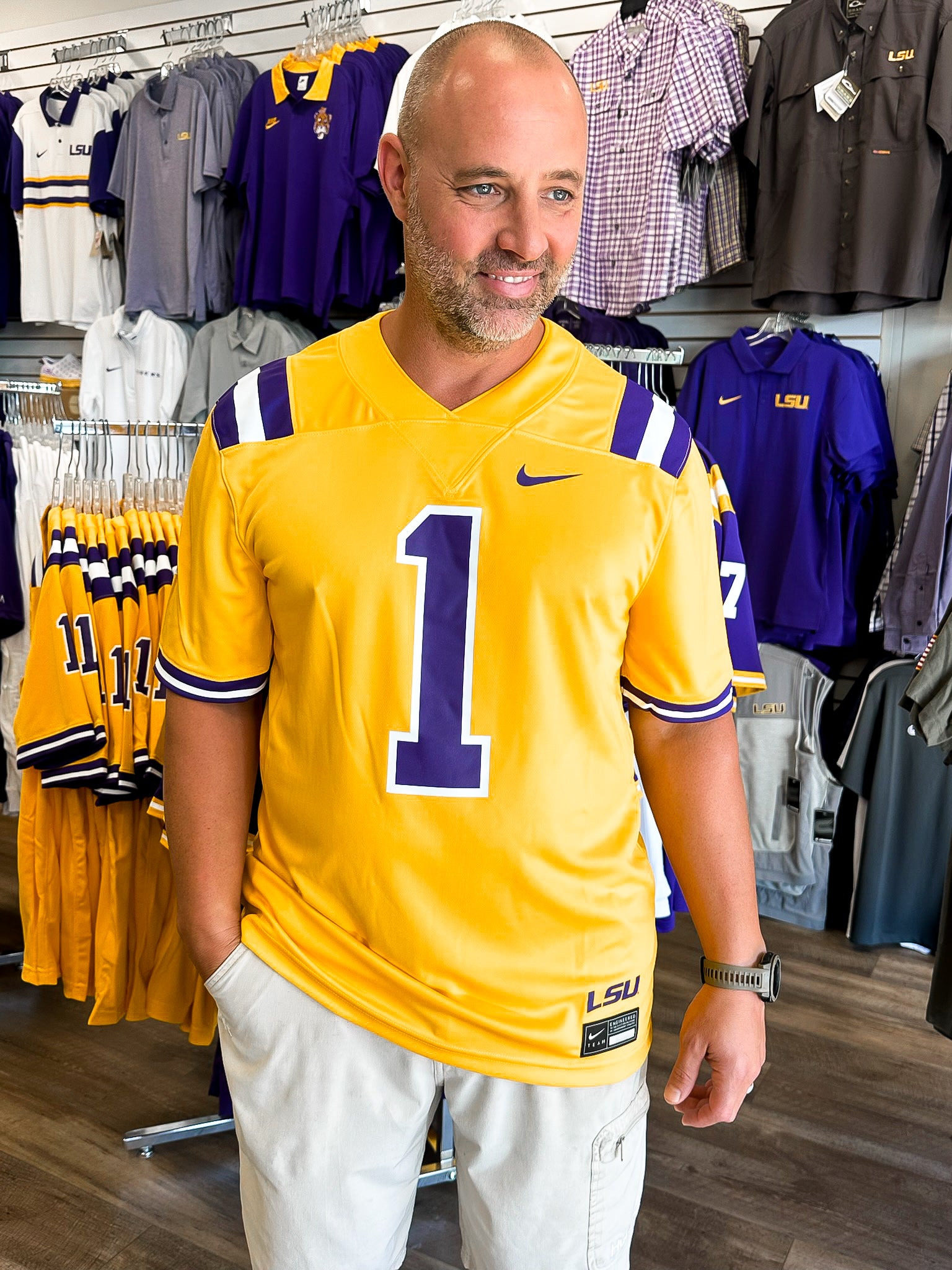 lsu football gear Men's Nike #1 Gold LSU Tigers Alternate Game Jersey